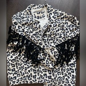 Leopard fringe denim jacket